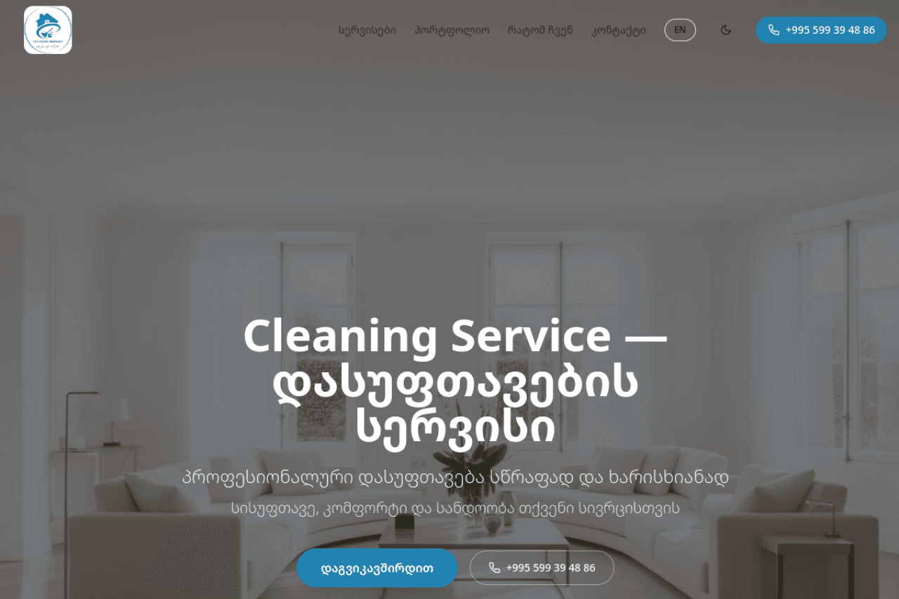 cleaningservicetbilisi.ge, ვებ-გვერდის ხედი
