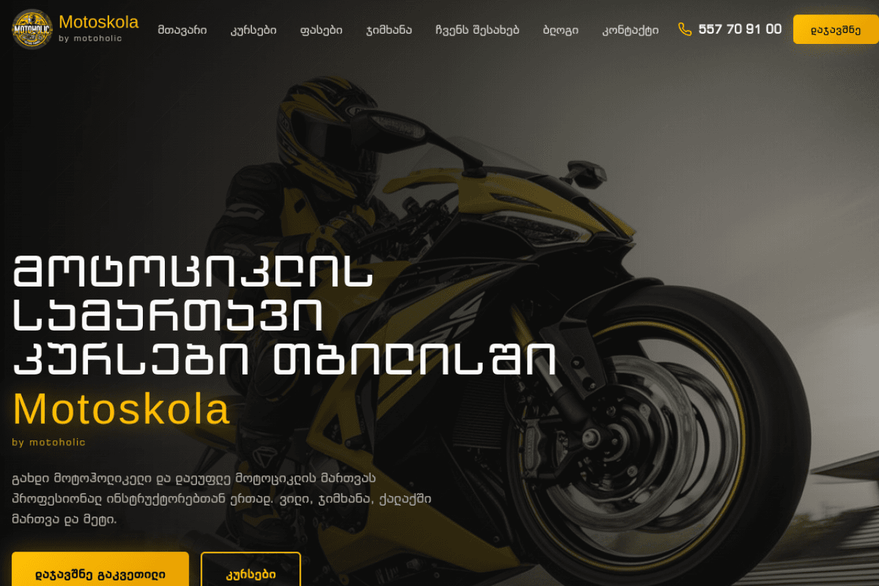 motoskola.ge, ვებ-გვერდის ხედი