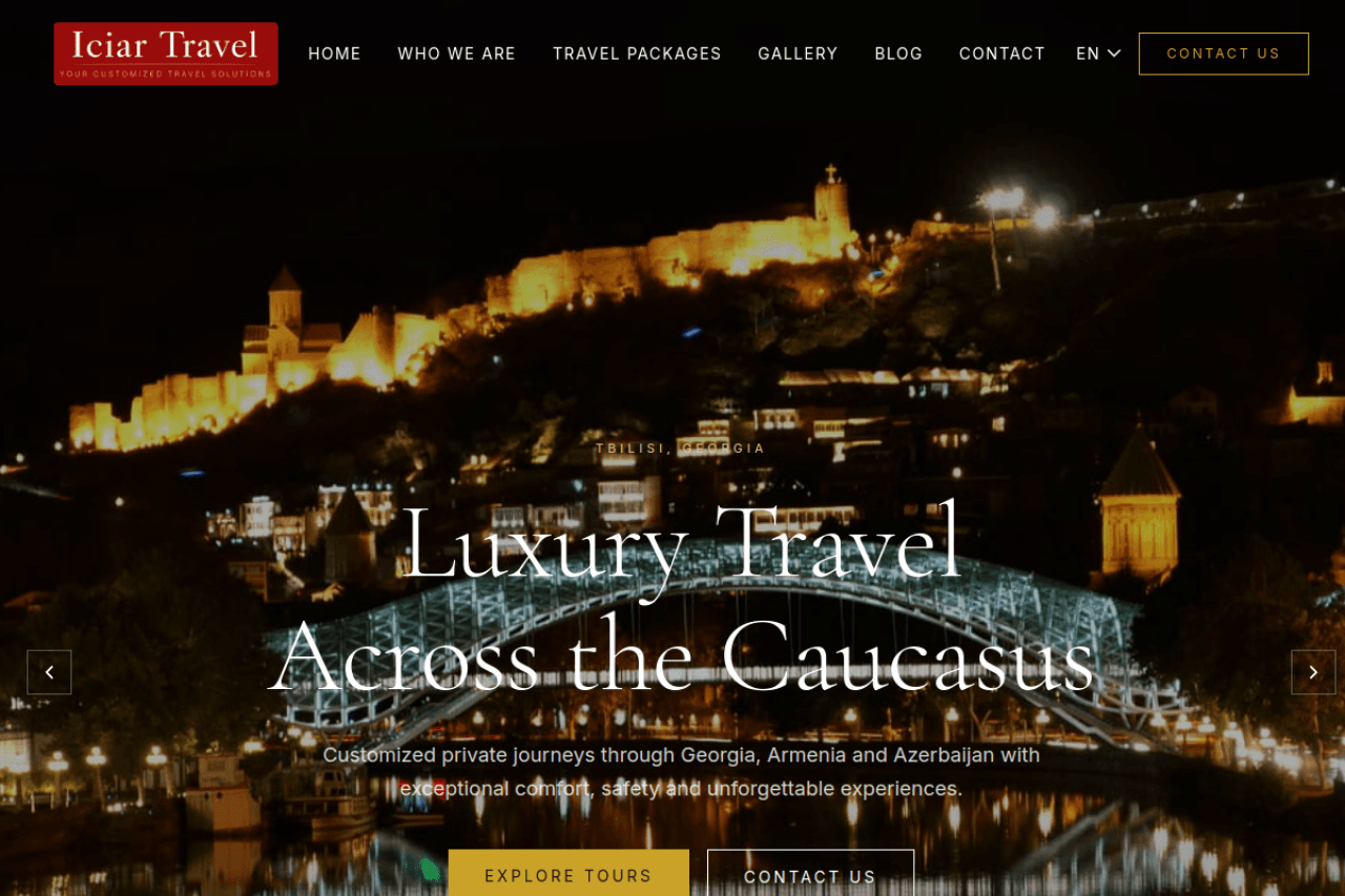 iciartravel.com, ვებ-გვერდის ხედი