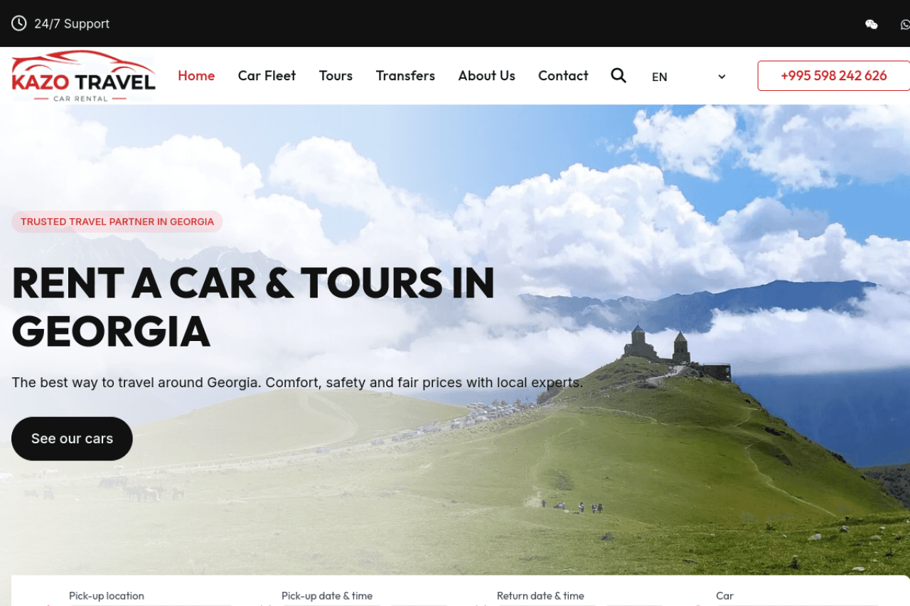 kazotravel.com, ვებ-გვერდის ხედი