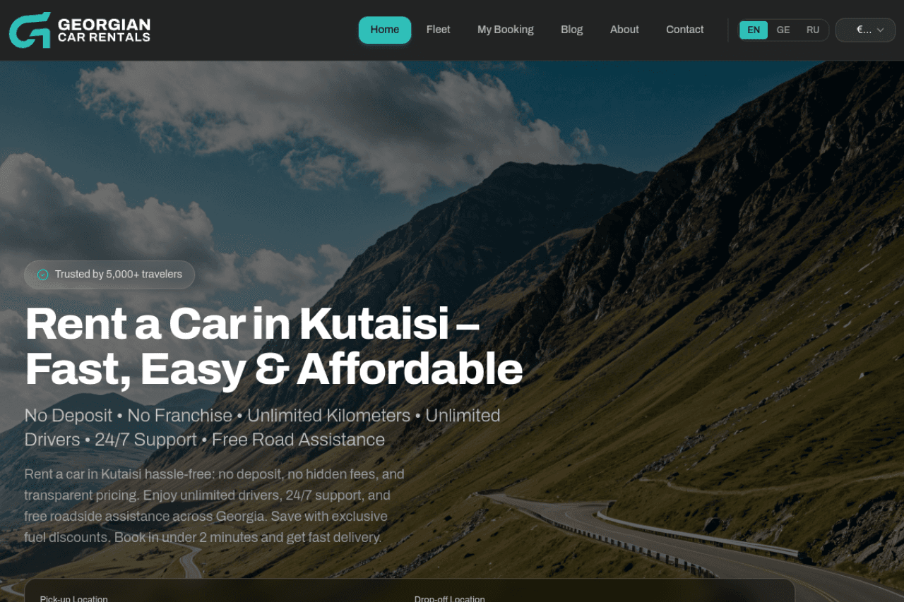 georgiancarrentals.com, ვებ-გვერდის ხედი