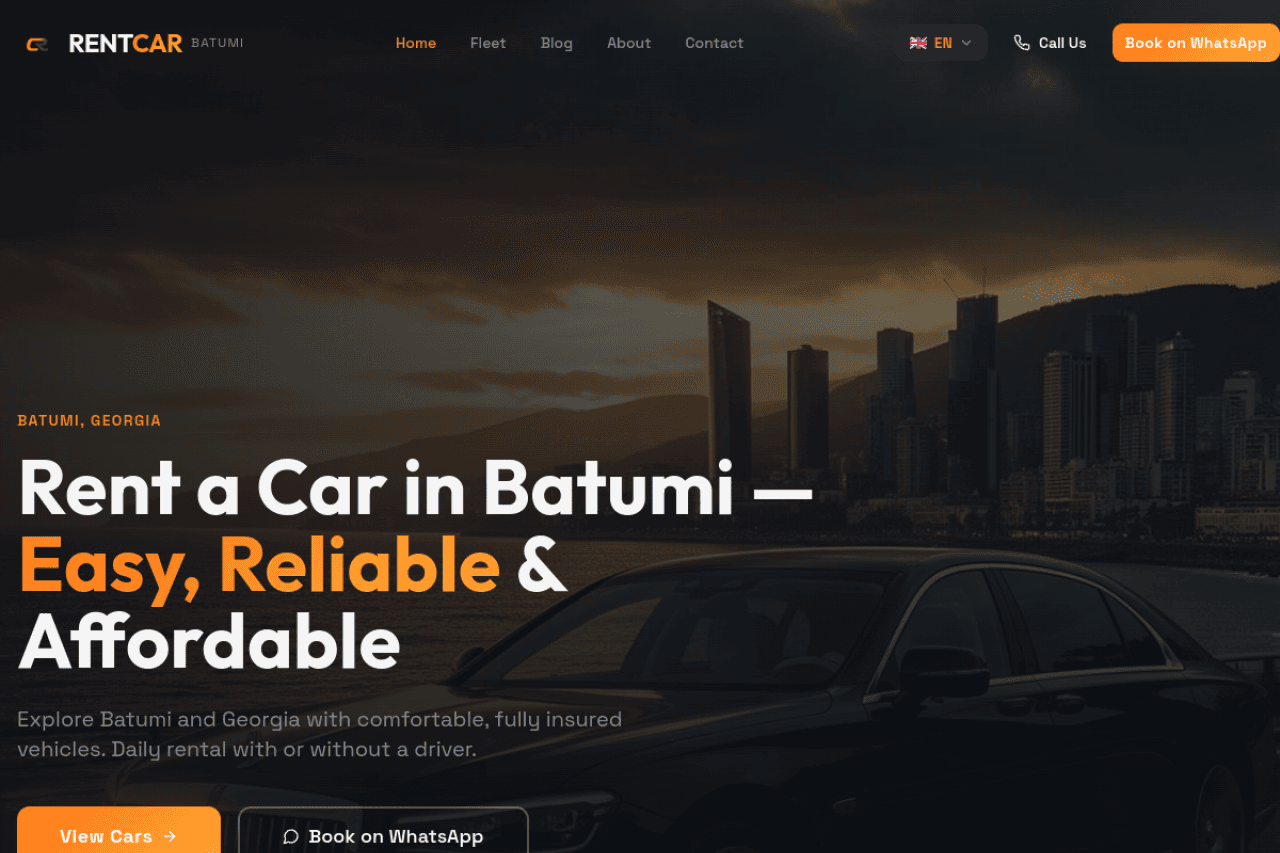 carrentalbatumi.ge, ვებ-გვერდის ხედი